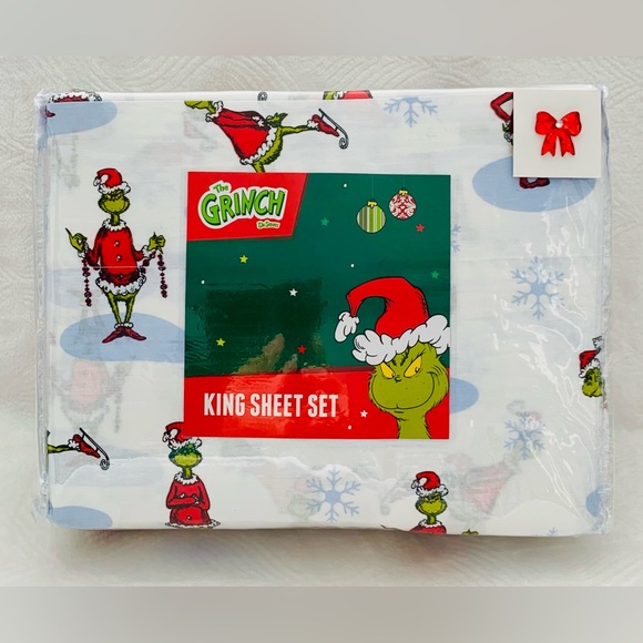 Dr Seuss The Grinch Christmas Holiday Cotton Sheet Set - King - Picture 1 of 5